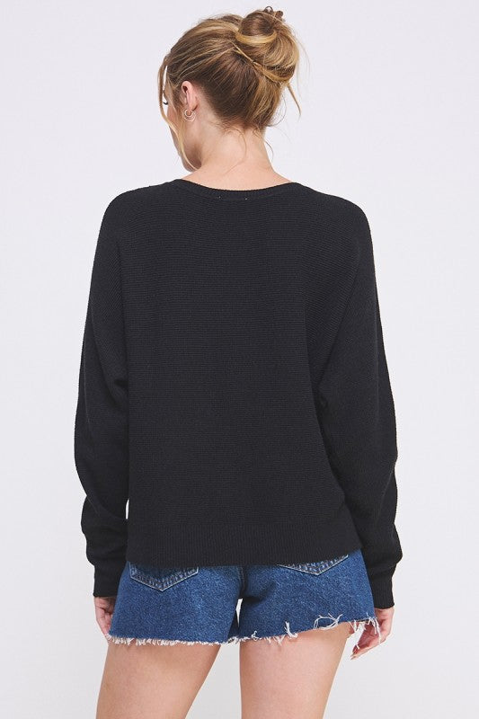The Classic Fine Gauge Dolman Sweater in Black