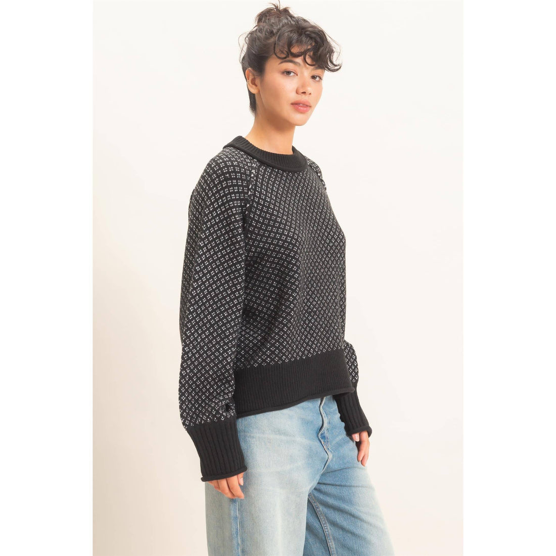 Britton Patterned Mock Neck Sweater