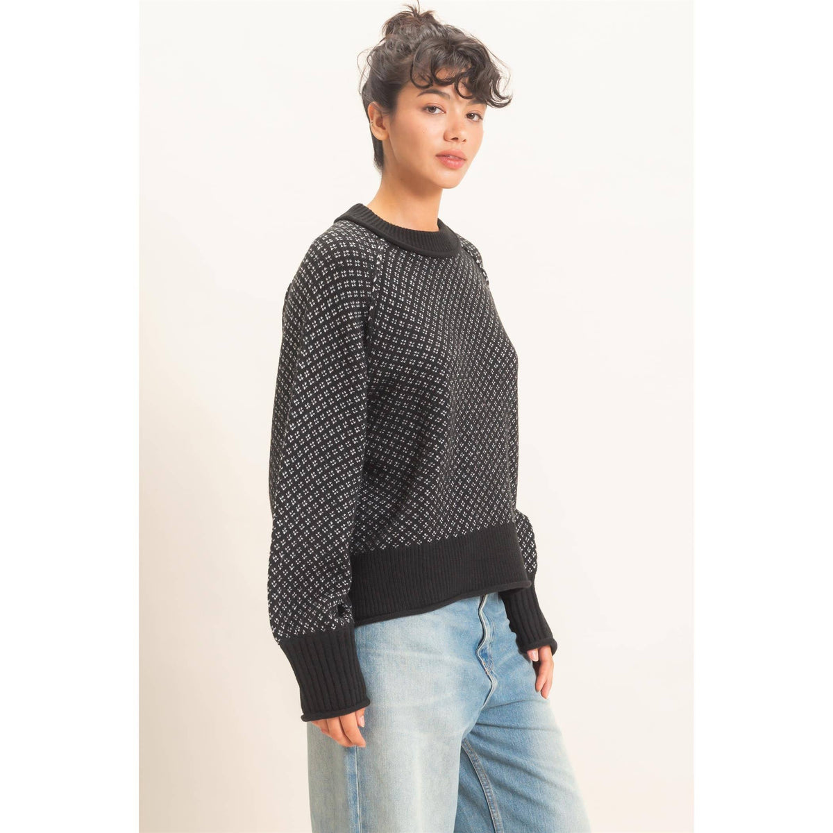 Britton Patterned Mock Neck Sweater