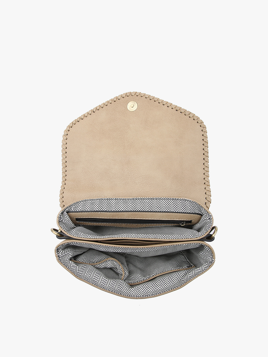 Sloane Flapover Crossbody w/ Whipstitch and Tassel: Coffee