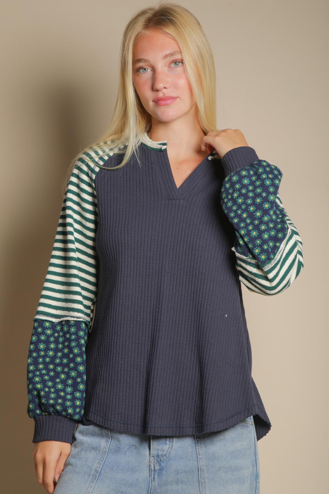Lark Flora and Stripe Accent Top