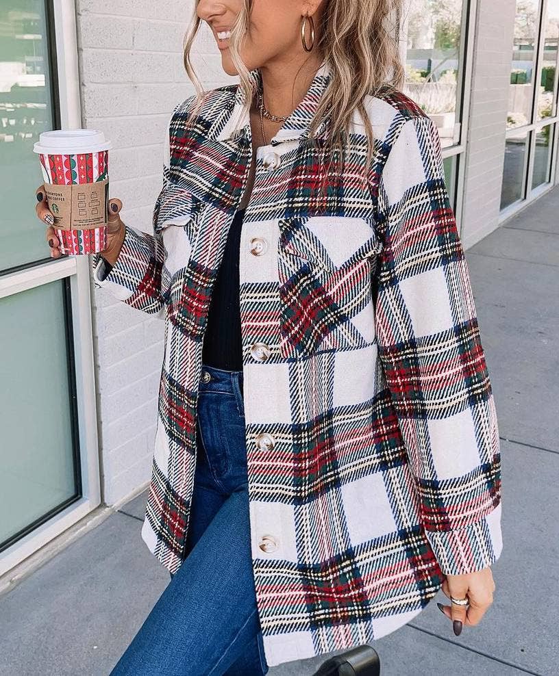 White Tweed Plaid Coat