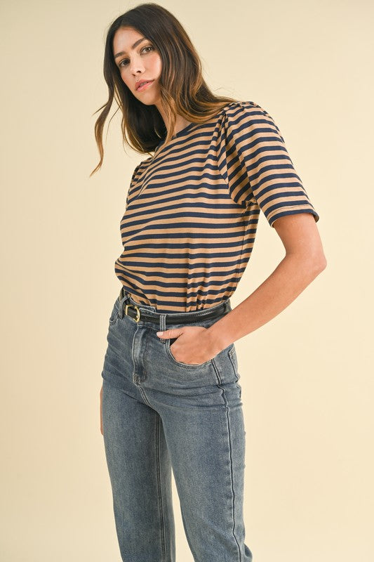 Coffee Shop Striped Puff Sleeve Tee