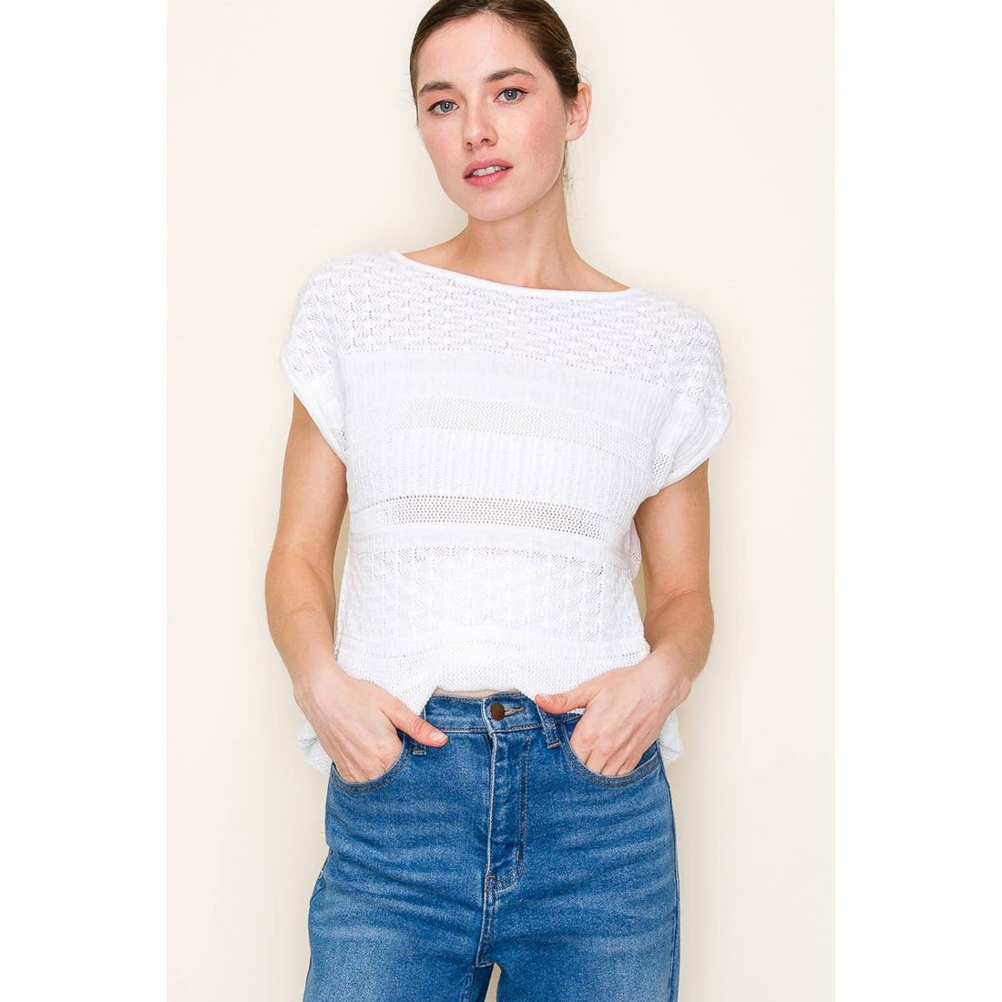 POINTELLE PULLOVER SWEATER: IVORY
