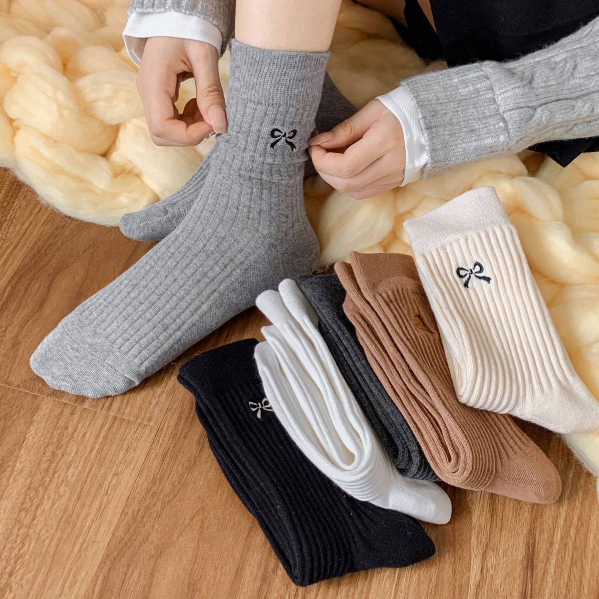 Bow Embroidered Crew Socks –Cute, Stylish