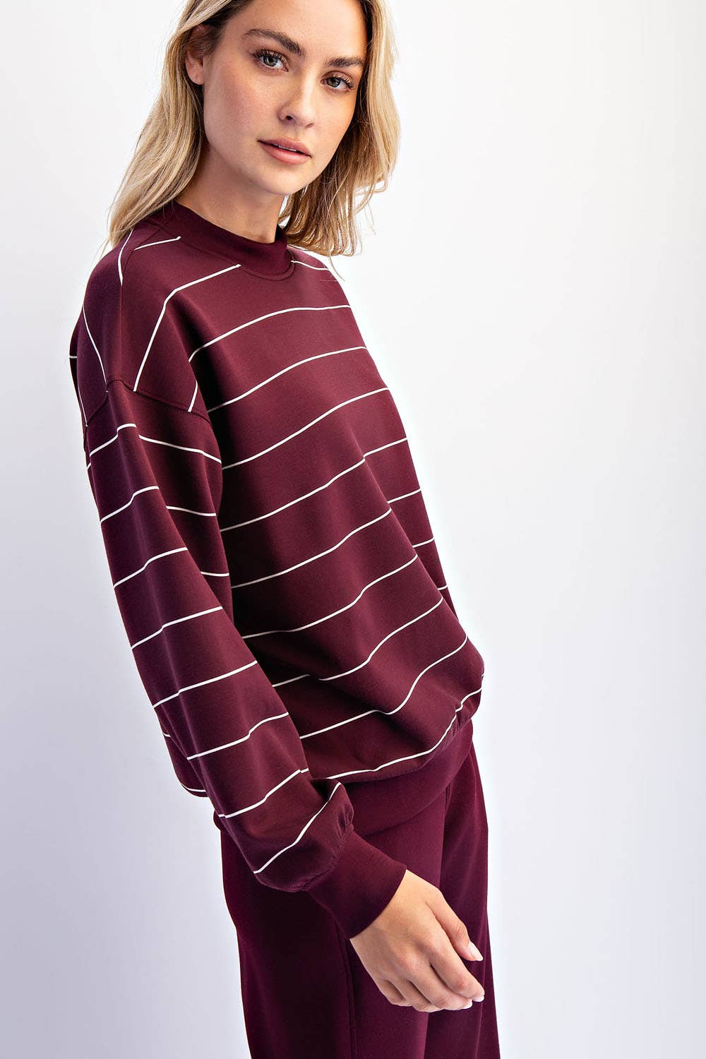 Scuba Striped Sweatshirt: Dk Cherry/Cream