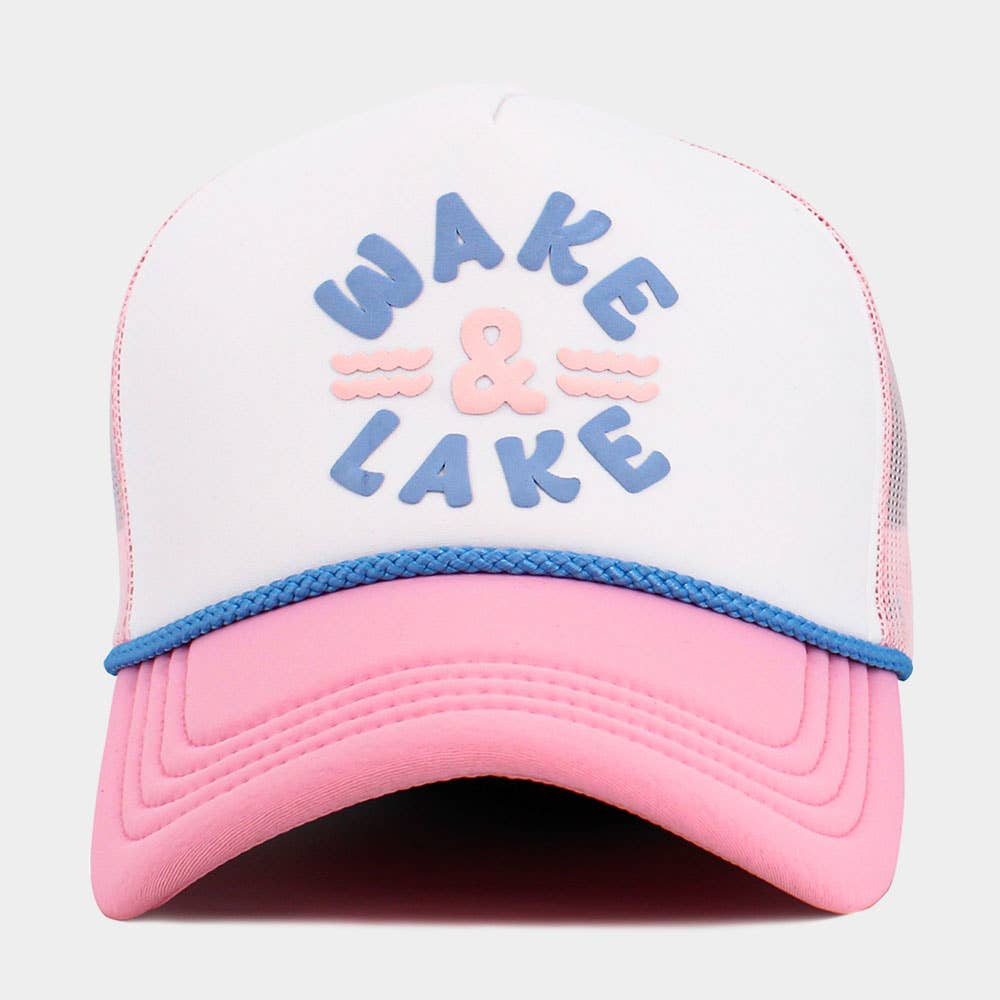 WAKE LAKE Mesh Back Trucker Hat: Light Blue,White