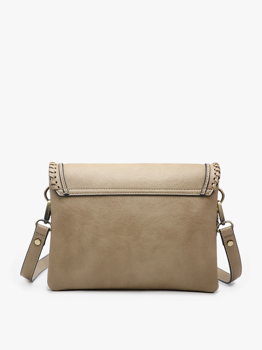 Sloane Flapover Crossbody w/ Whipstitch and Tassel: Coffee