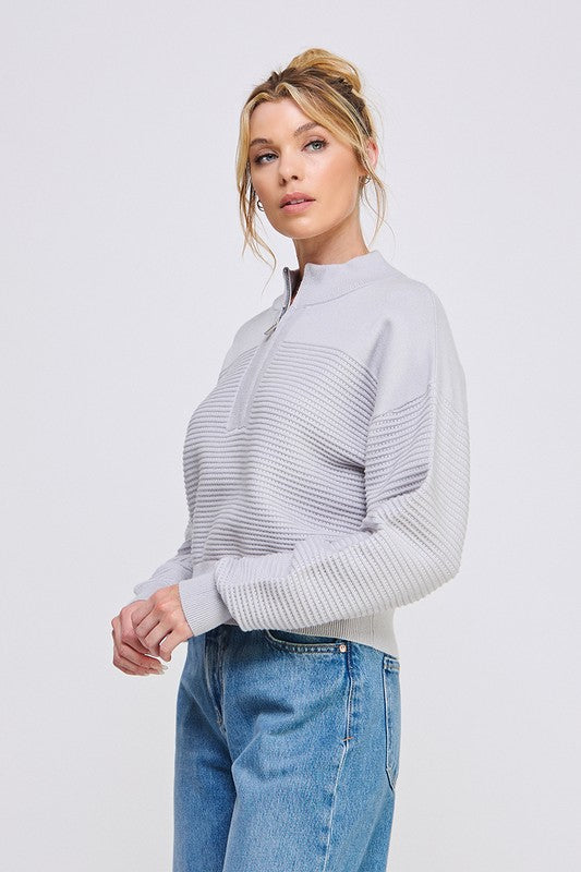 Coffee and Shopping Gray Zip Sweater