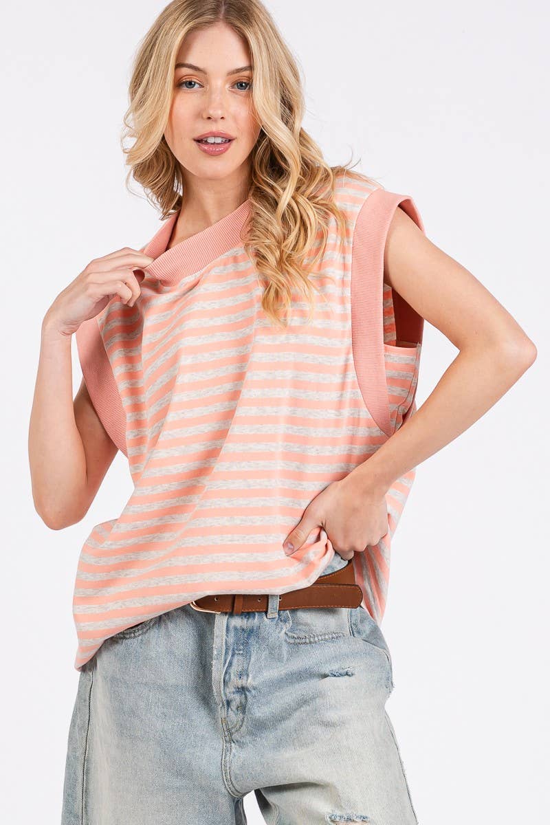 STRIPED TERRY CAP SLEEVE TOP