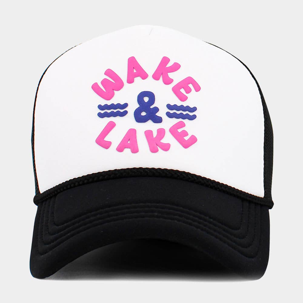 WAKE LAKE Mesh Back Trucker Hat: Light Blue,White