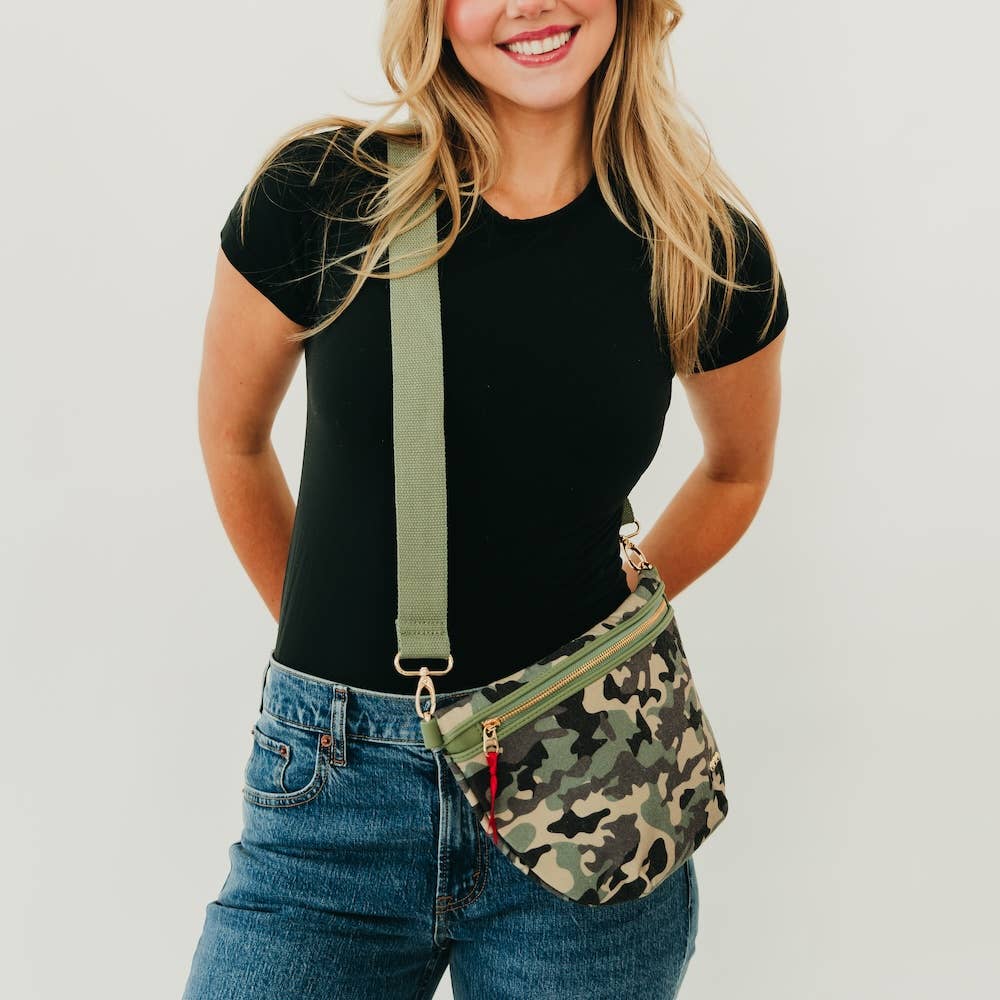 Callahan Canvas Printed Bum Bag: Black &amp; Cream Geometric