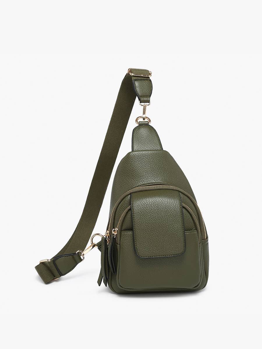 M2532 Sophia Sling Bag w/ Flapover Pocket: Brown