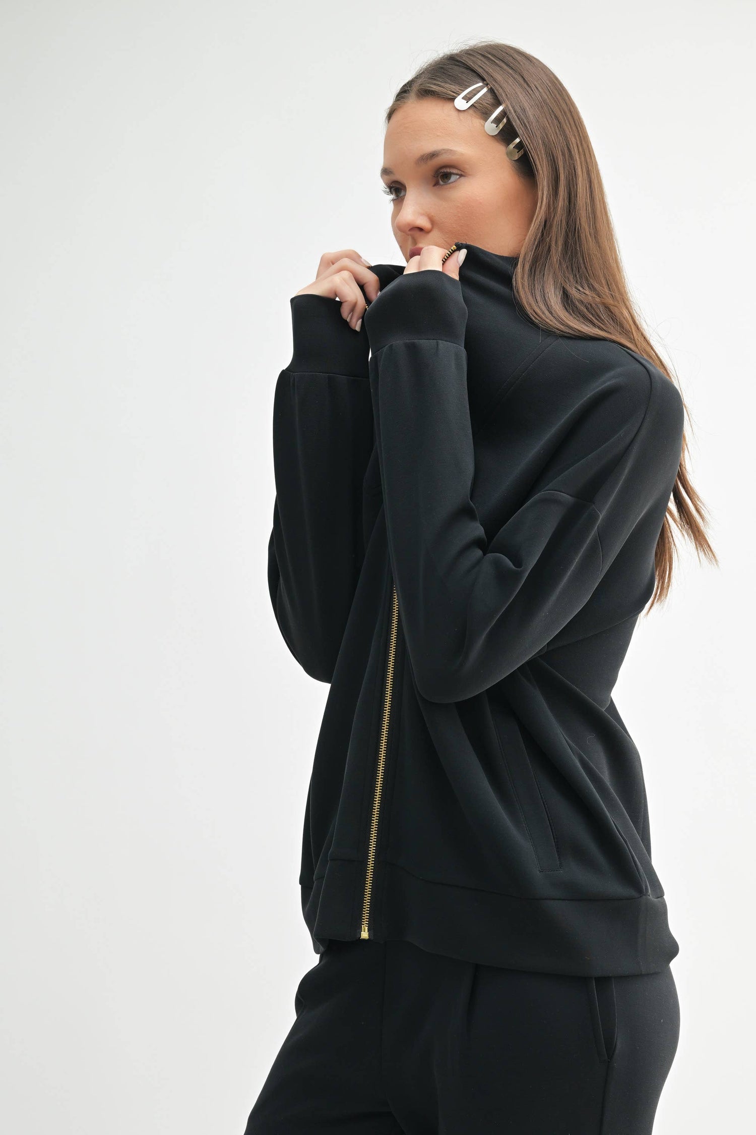 Laguna Gold Trim Scuba Zip-Up Jacket: Black