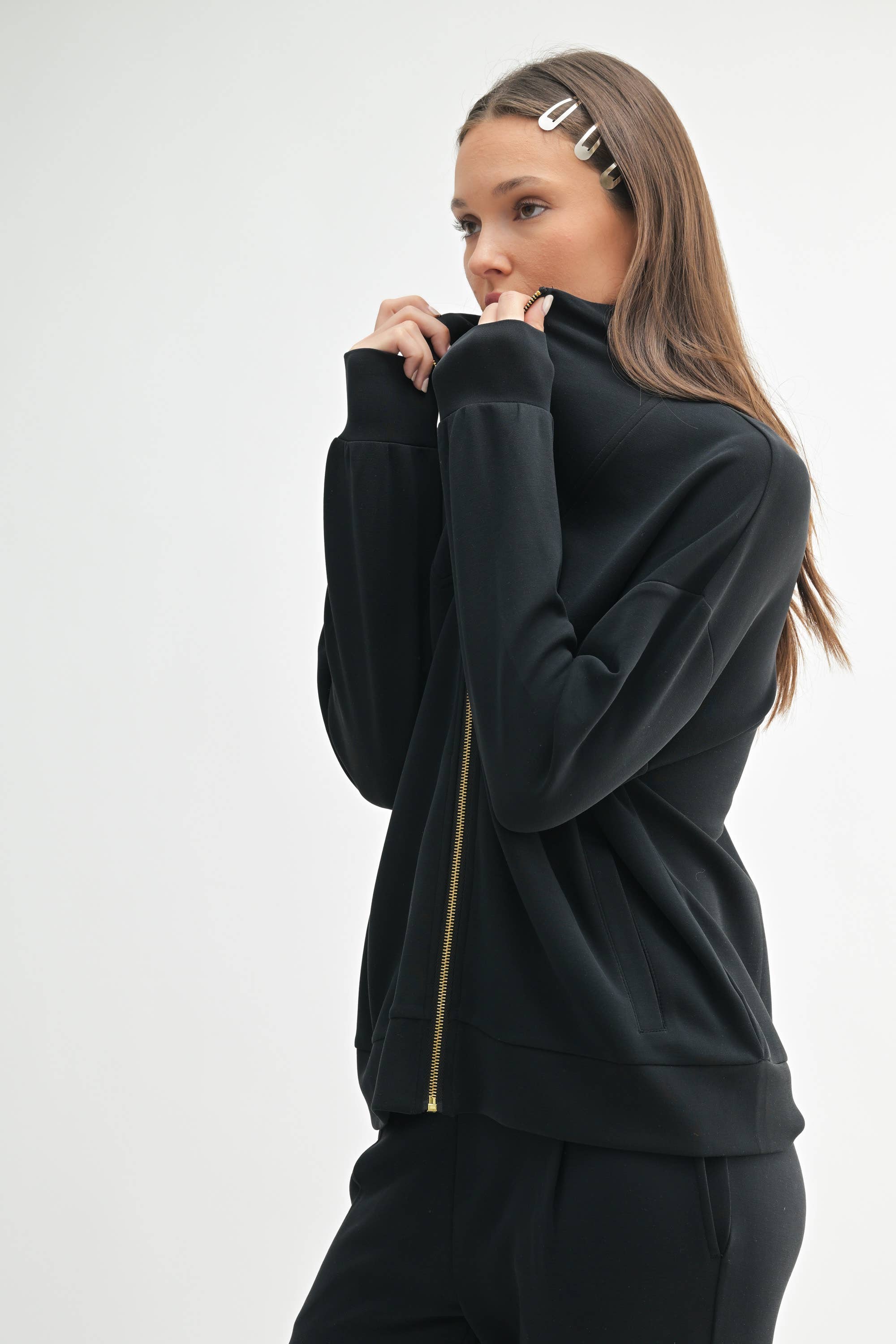 Laguna Gold Trim Scuba Zip-Up Jacket: Black