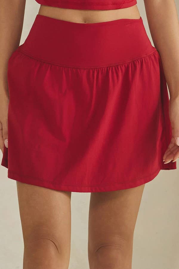 Buttery Soft Activewear Skort with Built-In Shorts Wine Red