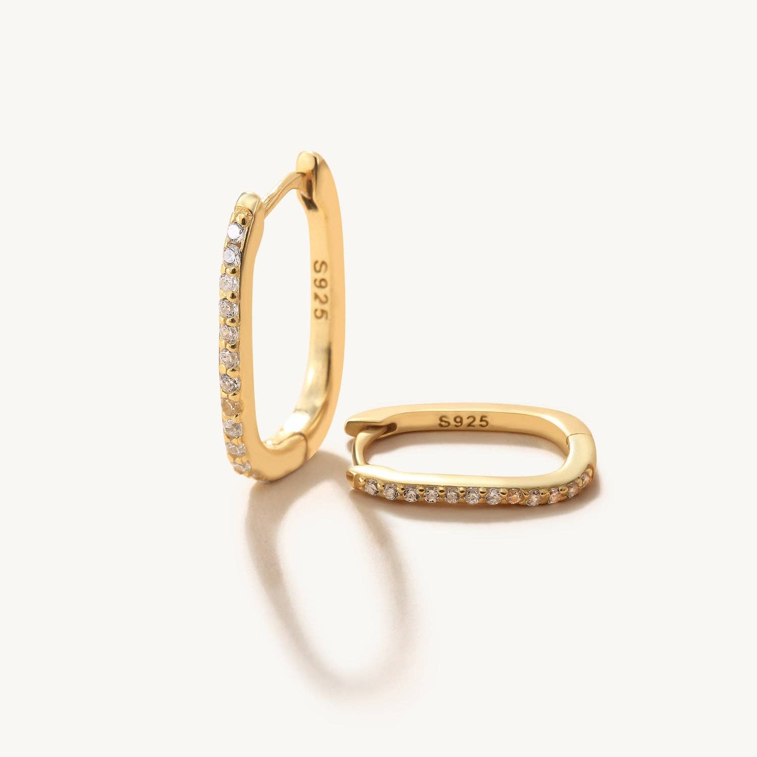 Square Pave Hoop Earrings: Gold