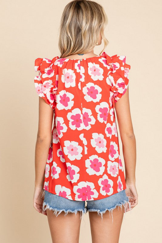 Millie Floral Red Sleeveless Blouse
