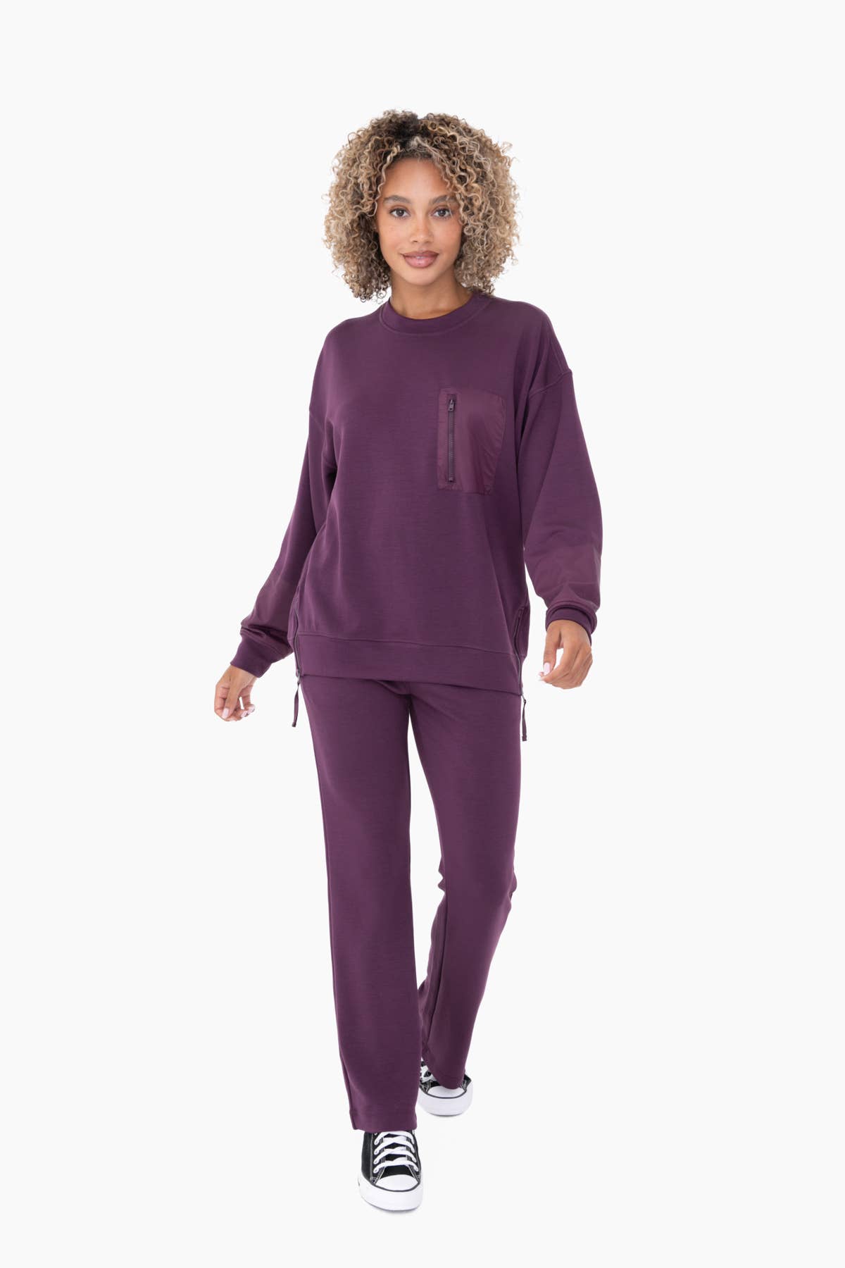 Modal-Blend Crewneck Pullover in Plum