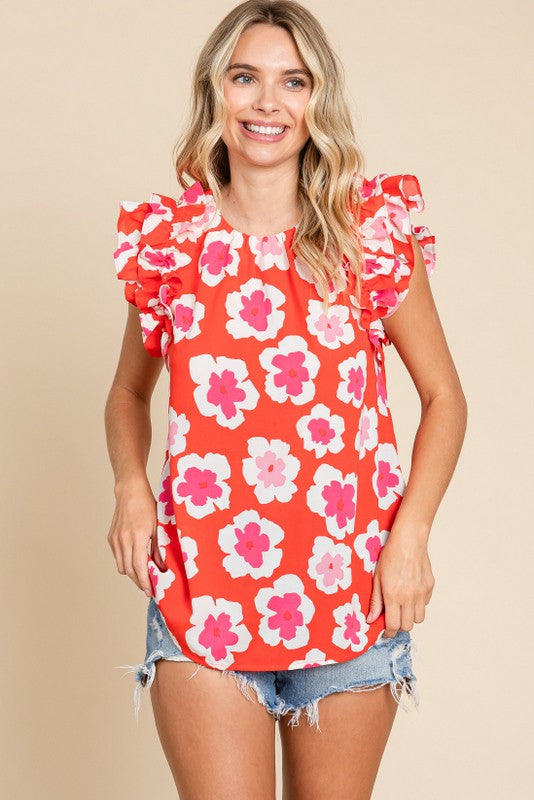 Millie Floral Red Sleeveless Blouse