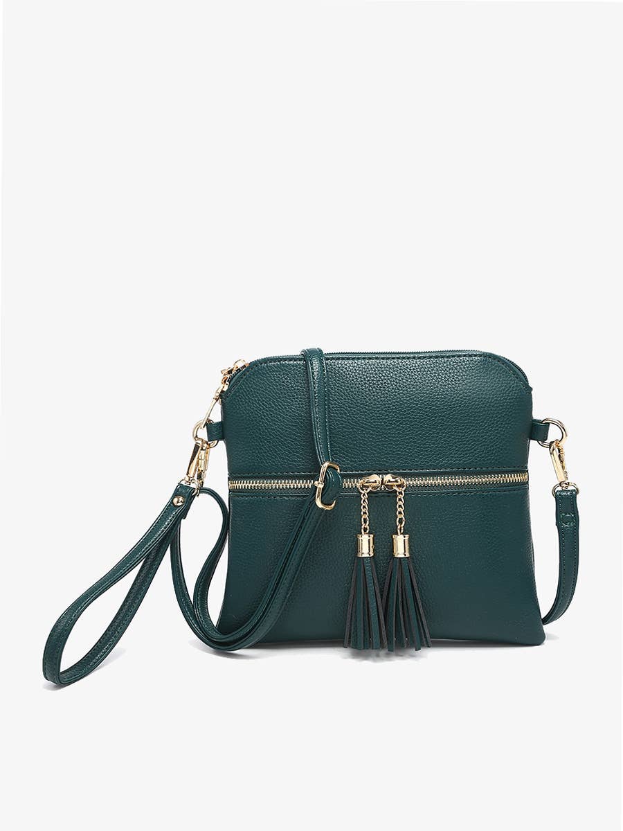Tara Double Zip Crossbody Bag/Wristlet: Black/Brown