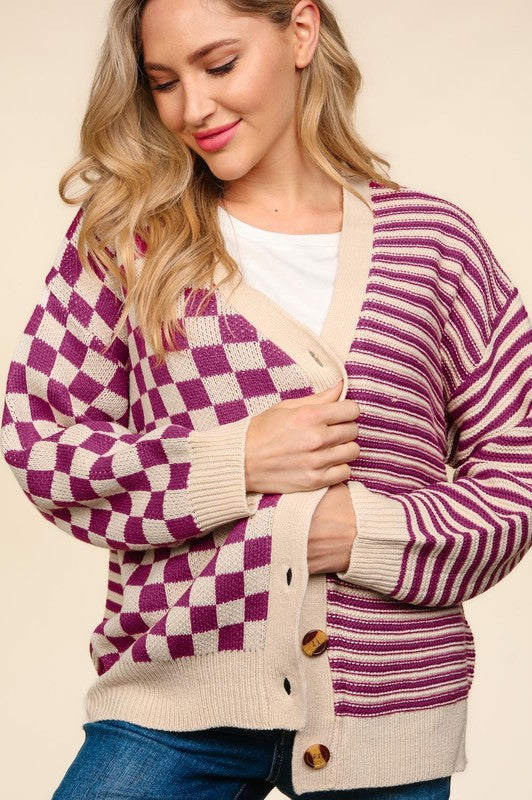 Found A New Way Magenta Cream Cardigan