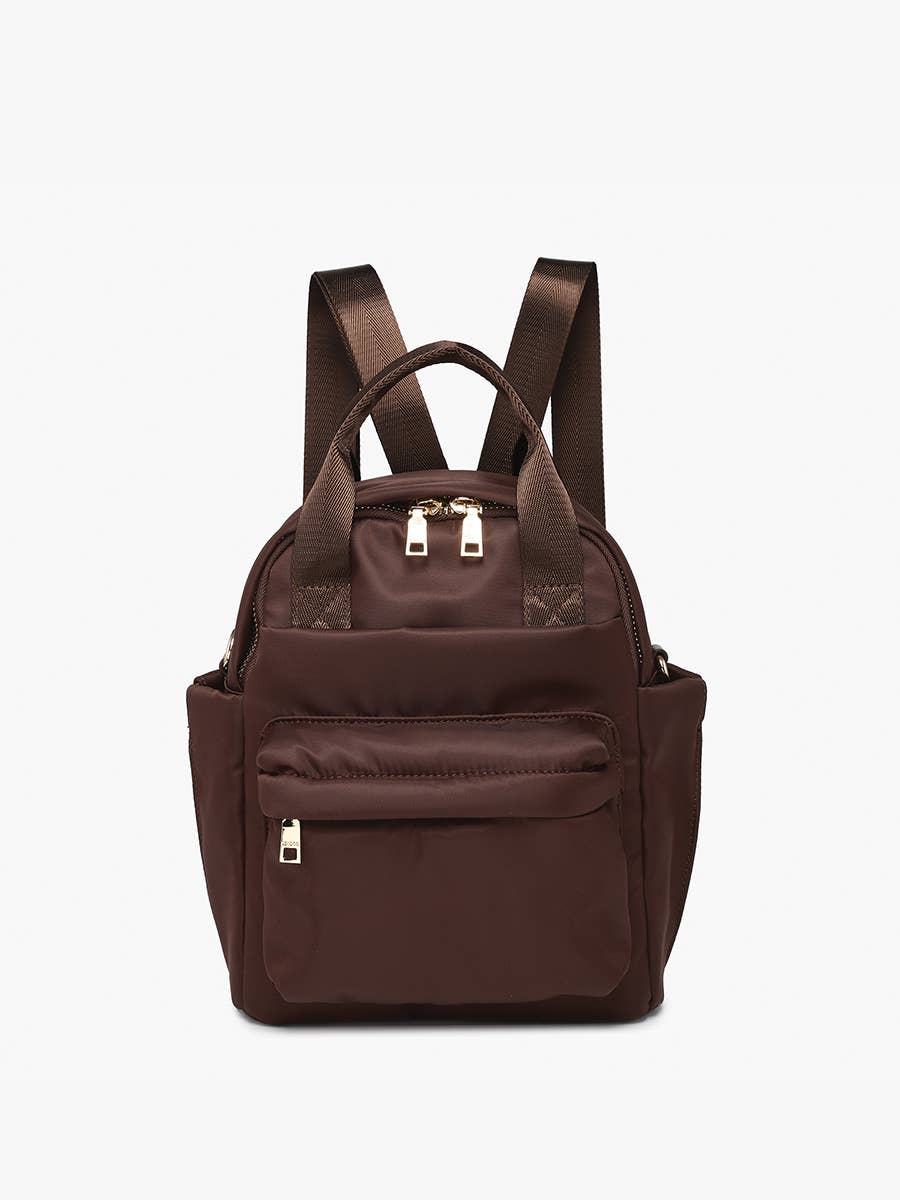 Rita Nylon Backpack w/ Front Pocket &amp; Long Strap: Dark Olive
