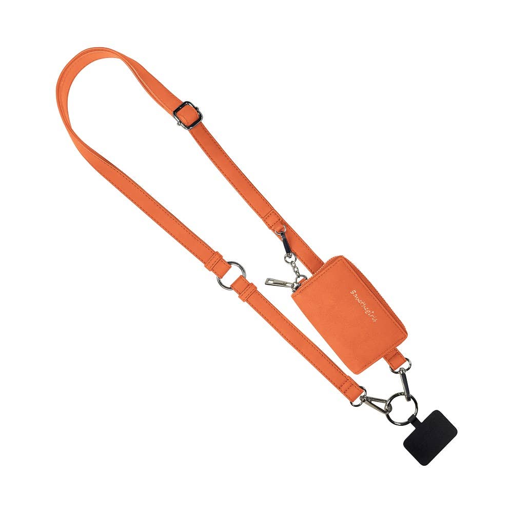 Clip &amp; Go Brushed Vegan Leather Phone Lanyard - Rfid Pouch: Tangerine - Tangerine Pouch