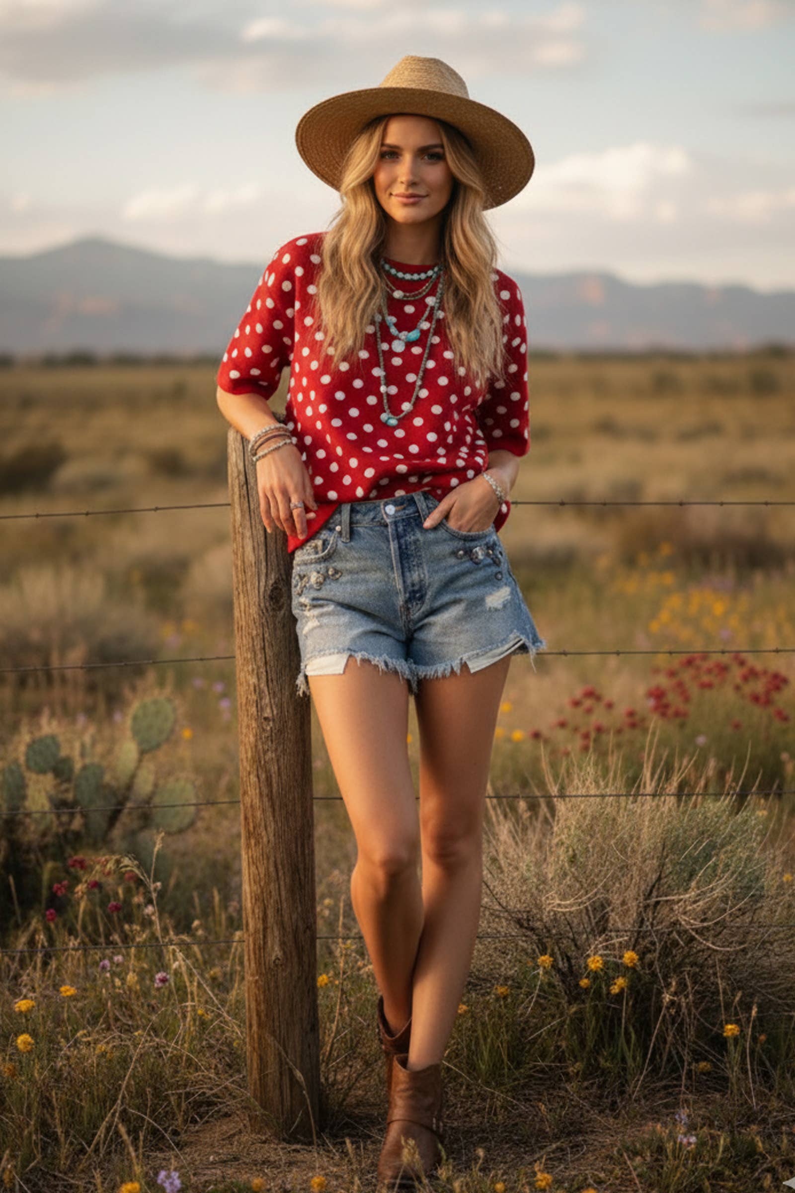 Larken Red Oversized Polka Dot Sweater Top