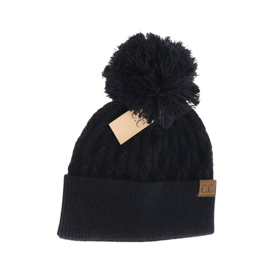 Lurex Cable Knit Pom C.C Beanie Black/Black Metallic