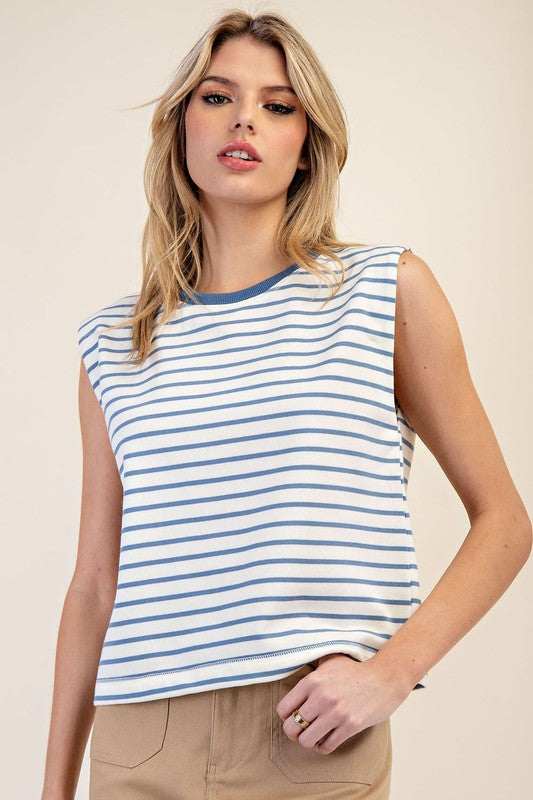 Stay Anchored Blue Striped Tank