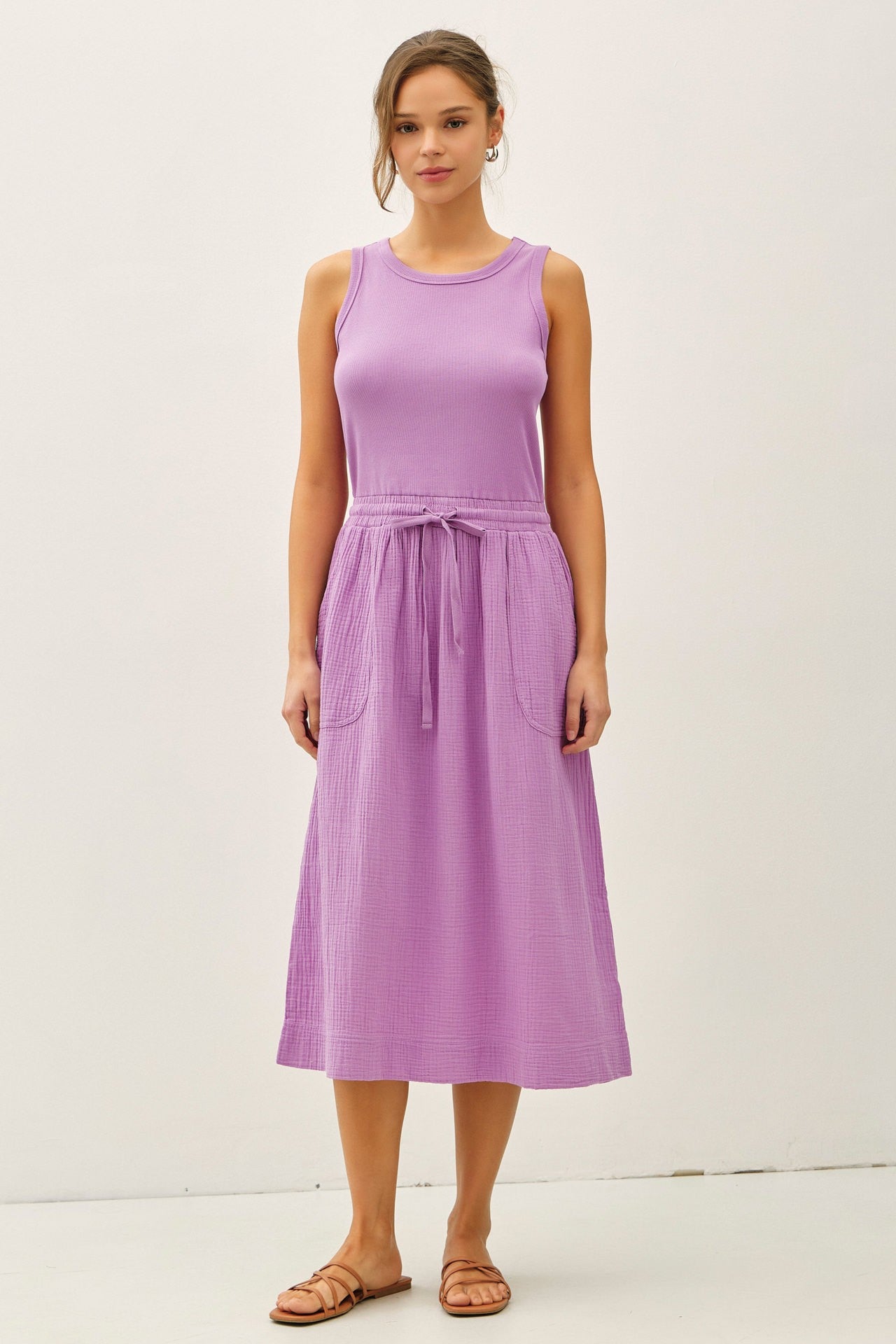 Laylani Cotton Gauze Lilac Midi Dress