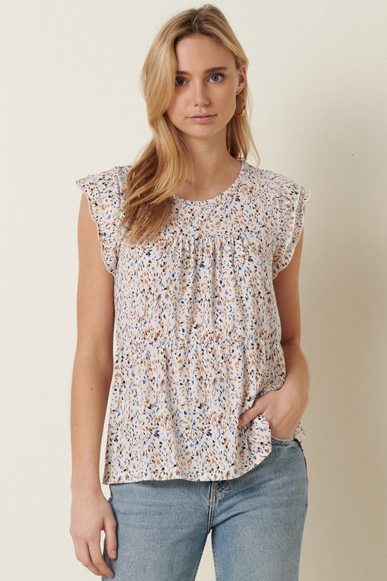 Trista Abstract Ruffle Top