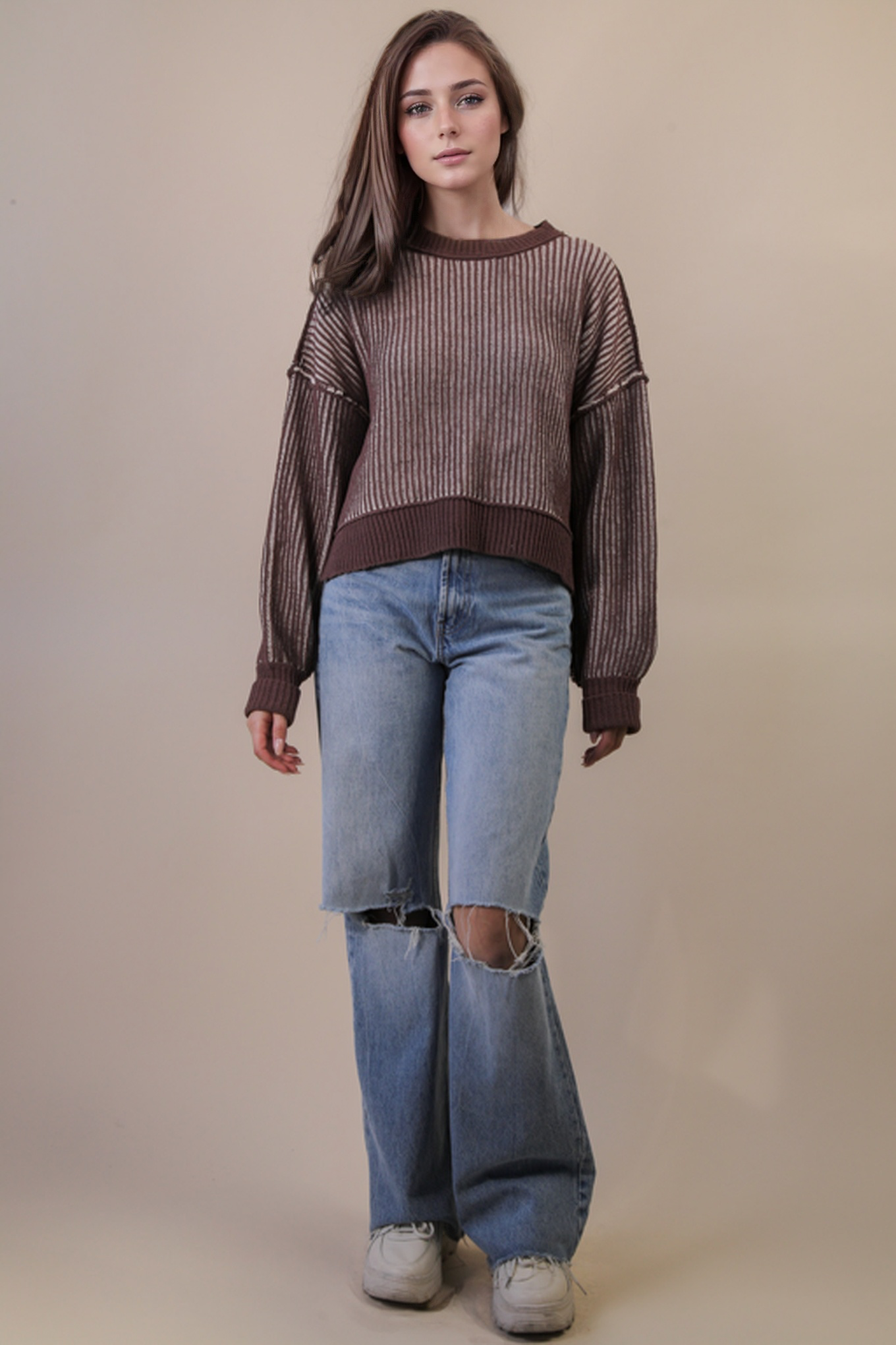 Deeply Happy Brown Textured Sweater