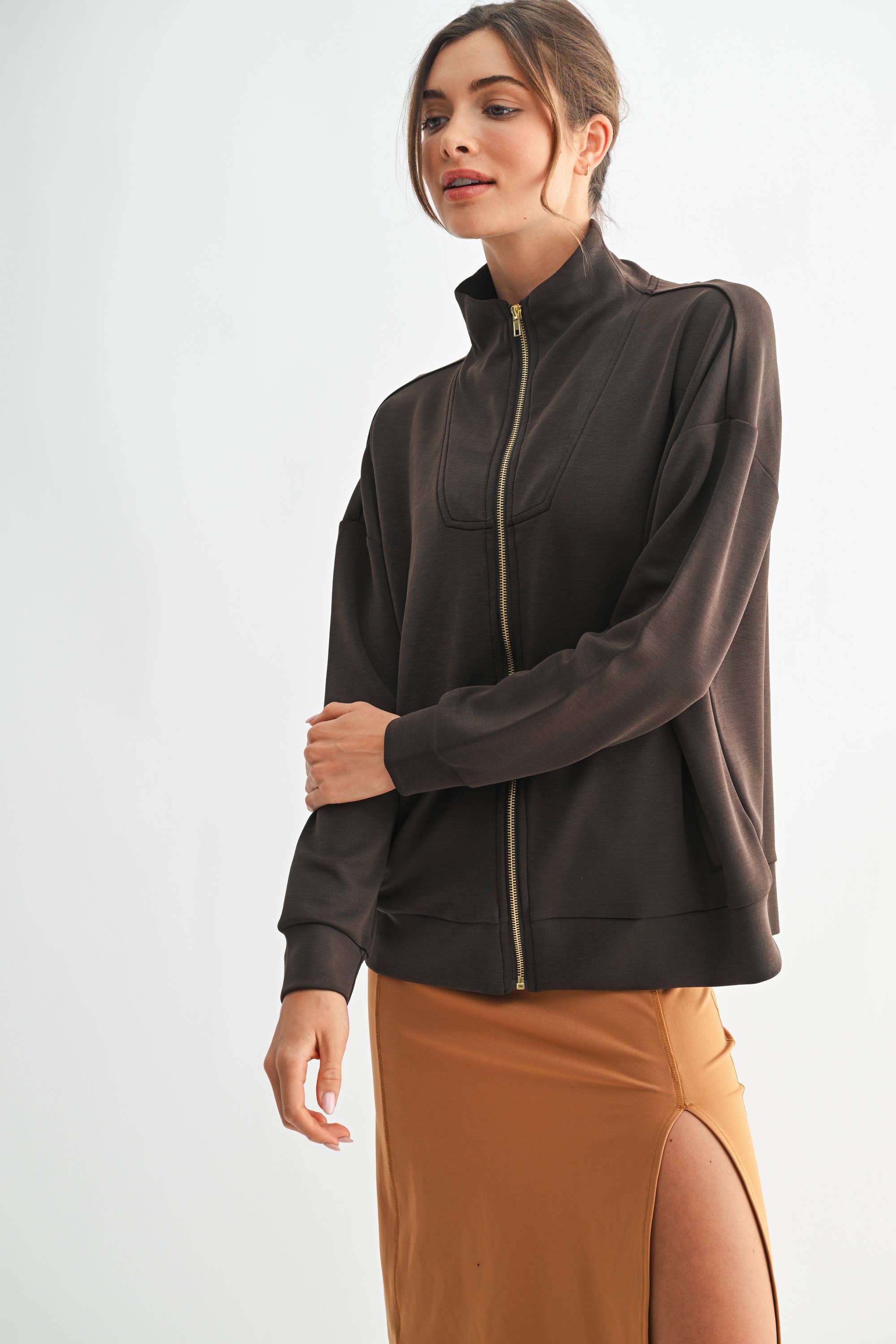 Laguna Gold Trim Scuba Zip-Up Jacket: Black