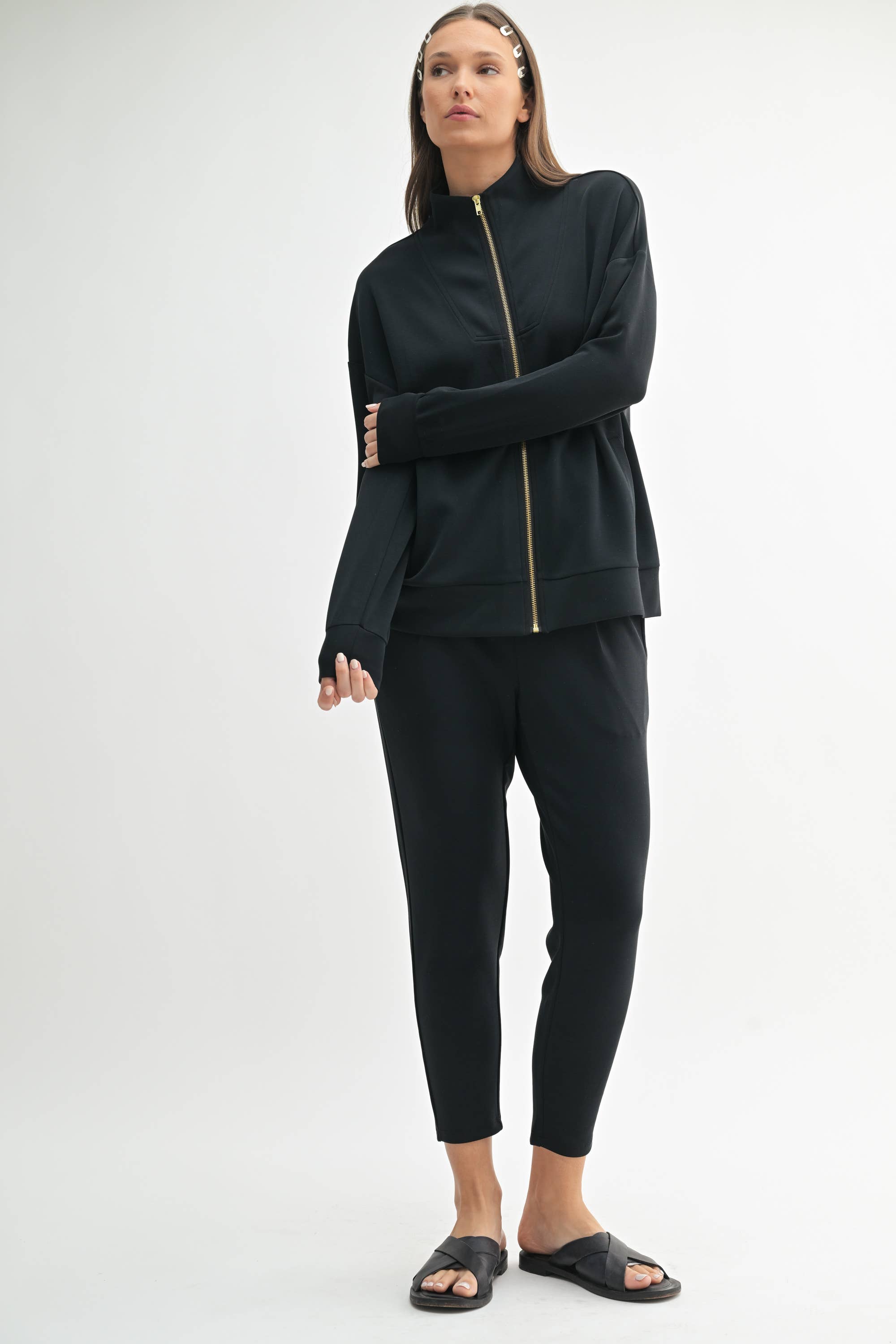 Laguna Gold Trim Scuba Zip-Up Jacket: Black