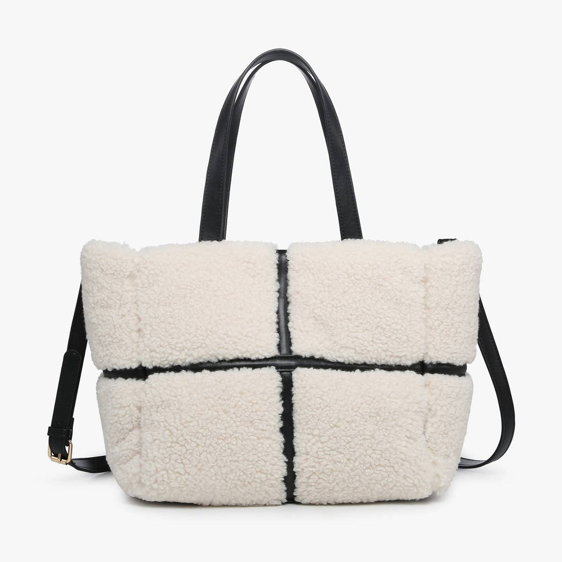 Marlene Sherpa Contrast Tote w/ Dual Handles: Black
