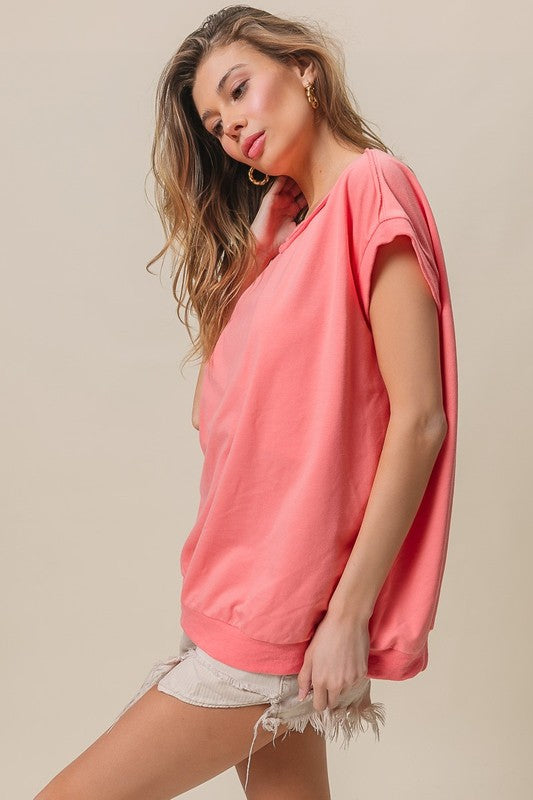 Coral  French Terry Relaxed Tee