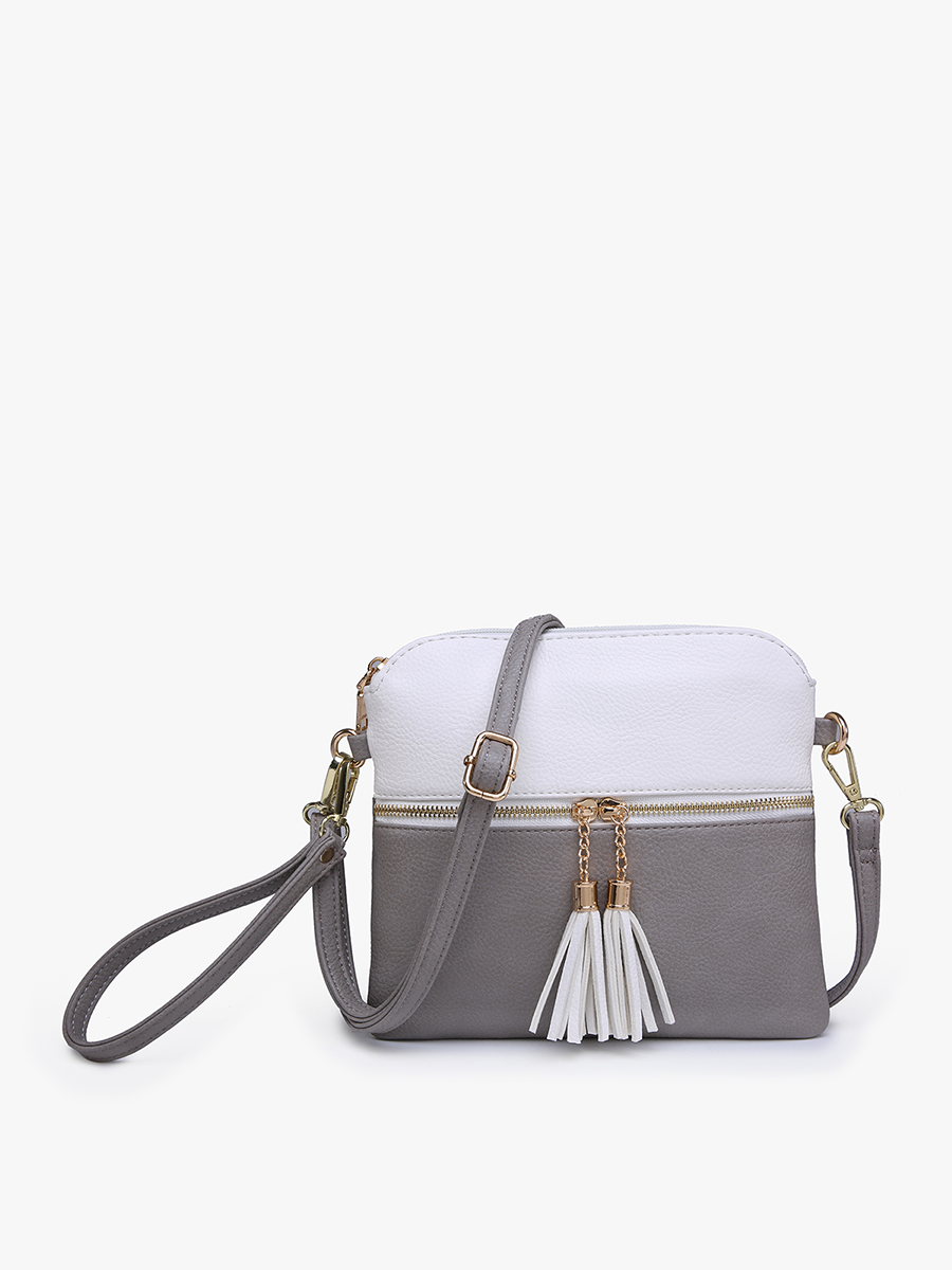 Tara Double Zip Crossbody Bag/Wristlet: Black/Brown