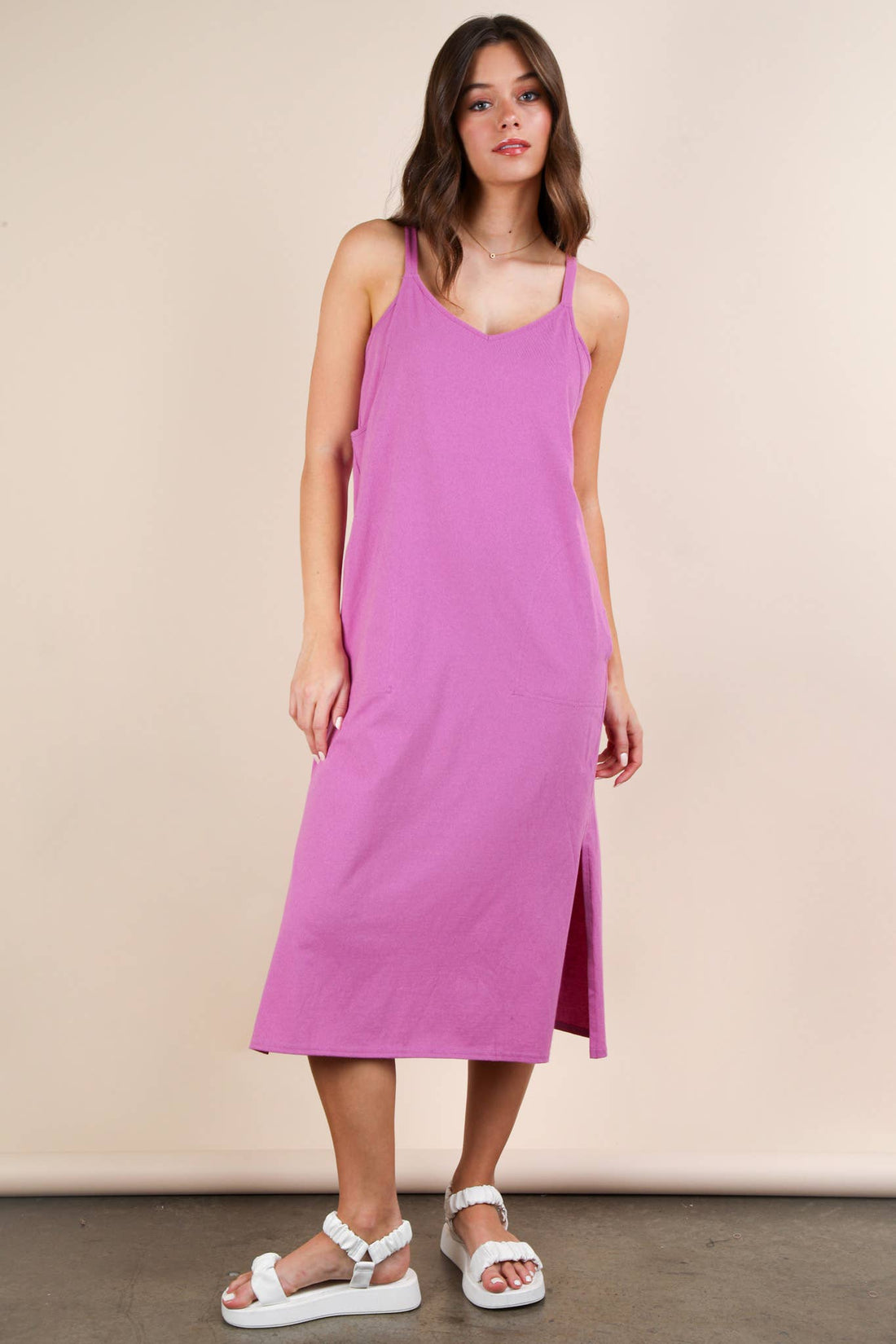 Orchid Vneck Sleeveless Casual Comfy Midi Dress
