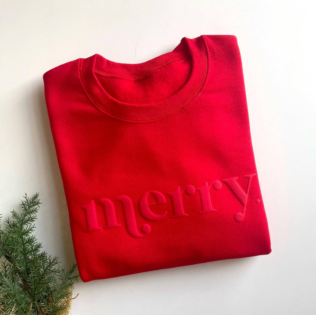 Retro Embossed Merry Sweatshirt - Womens Holiday Sweatshirt: Medium / Red