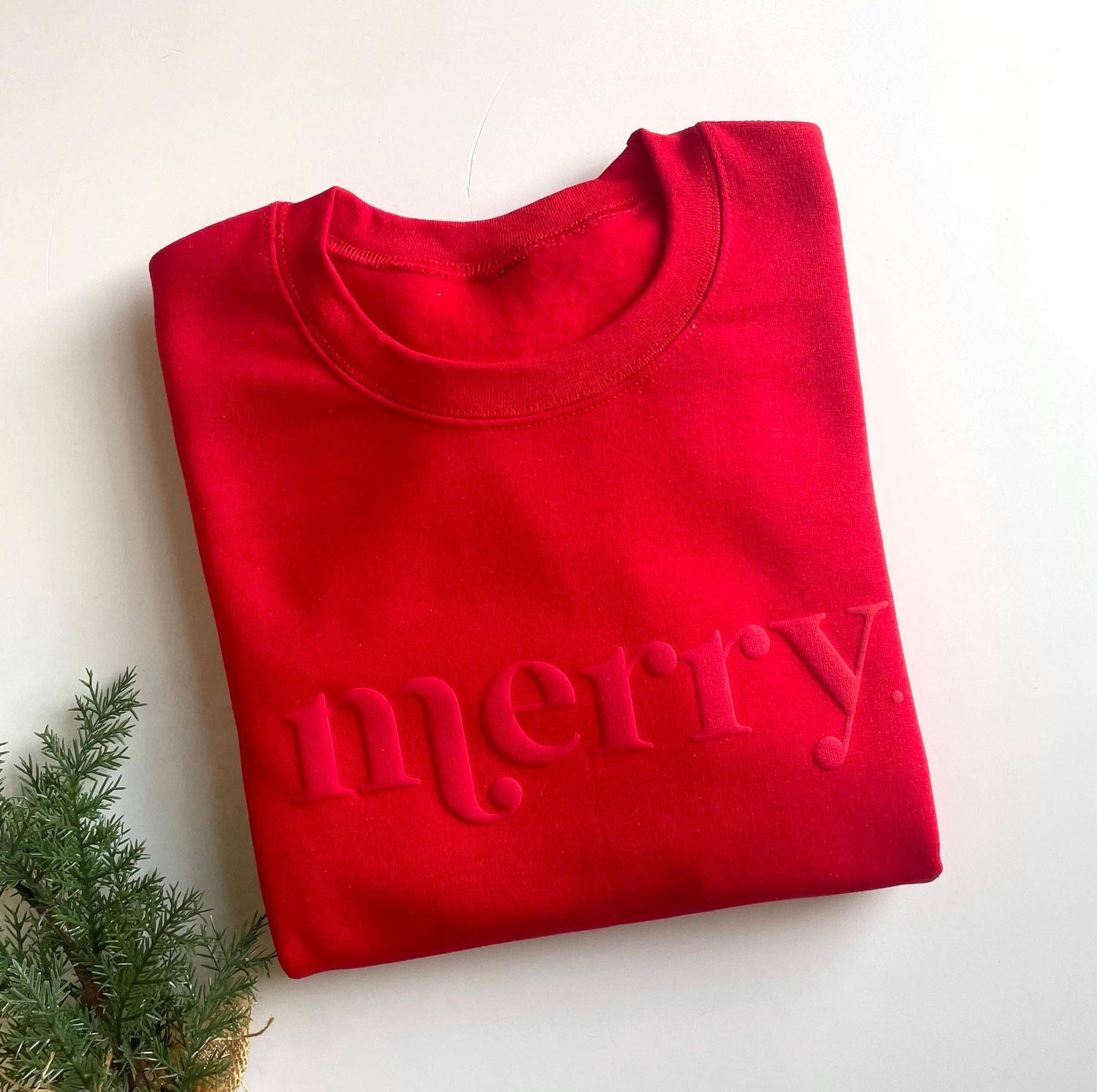 Retro Embossed Merry Sweatshirt - Womens Holiday Sweatshirt: Medium / Red