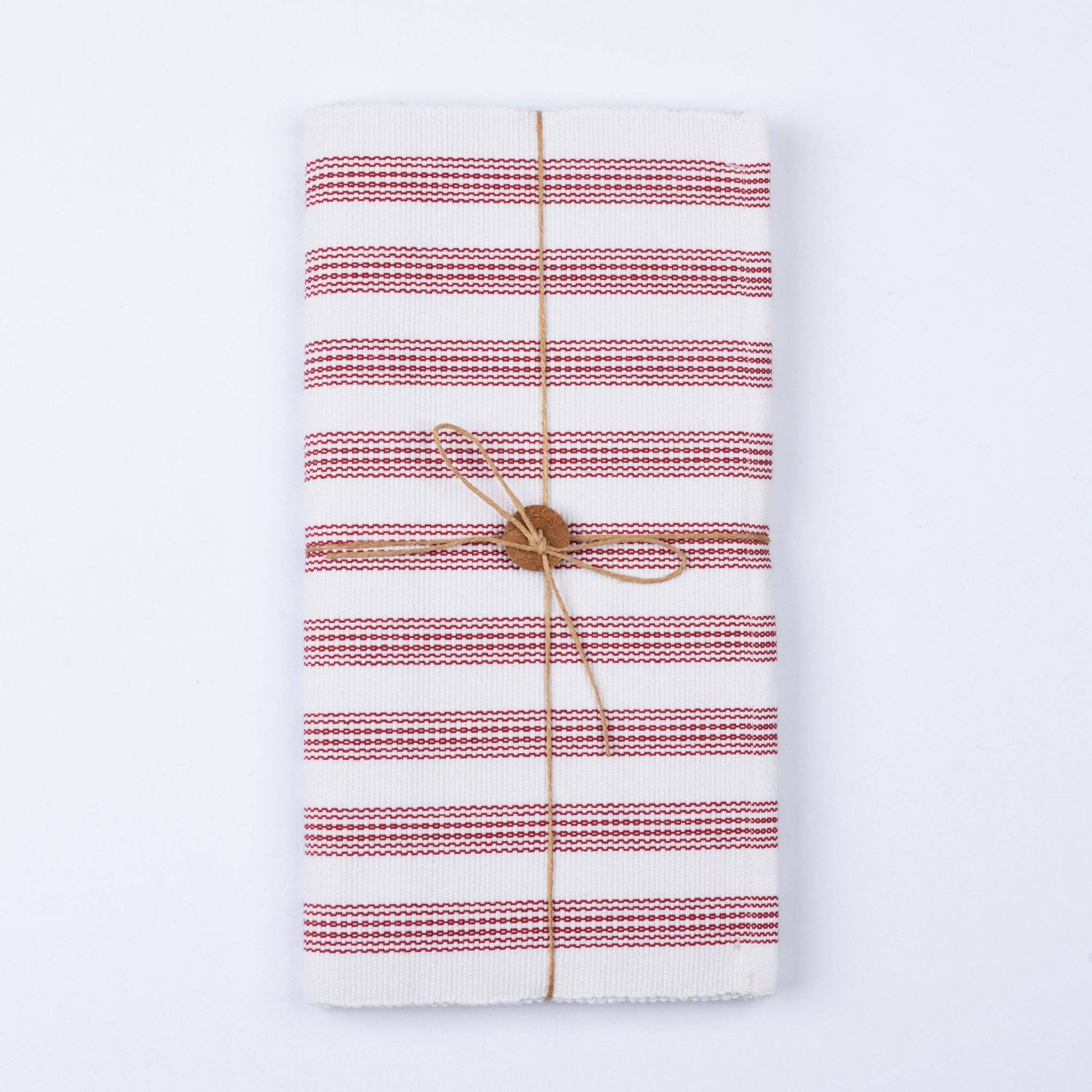 White &amp; Red Stripe Woven Table Runner