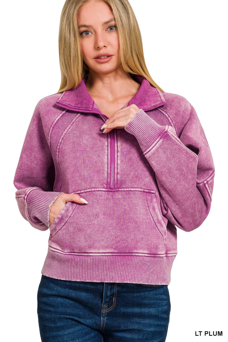 Bassett Lt Plum Washed Pullover Sweatshirt