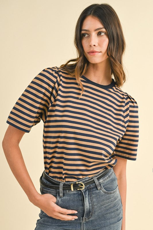 Coffee Shop Striped Puff Sleeve Tee