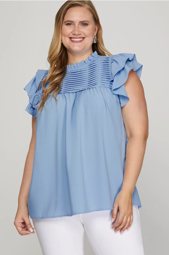 Marlie Ruffle Blouse in Lt Blue