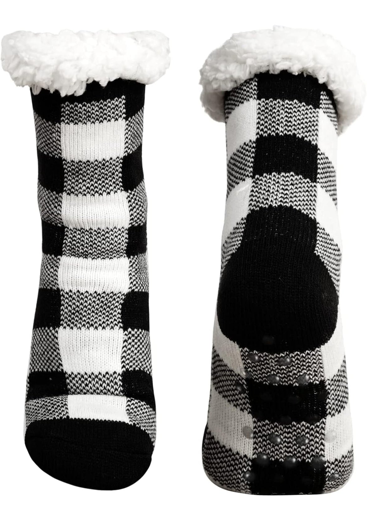 Black Plaid Plush Fleece Lined Sherpa Slipper Socks