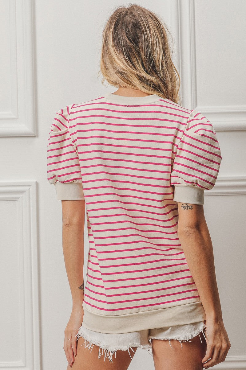 Emrynn Stripe Puff Sleeve Tee