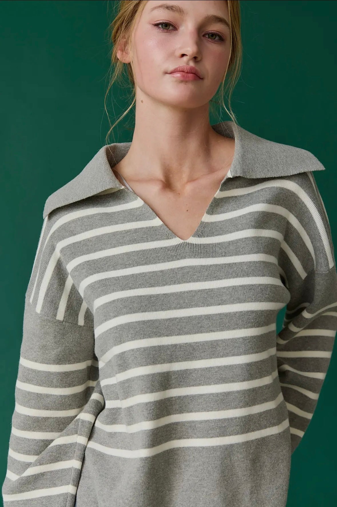 Brynn Collared Gray Stripe Sweater