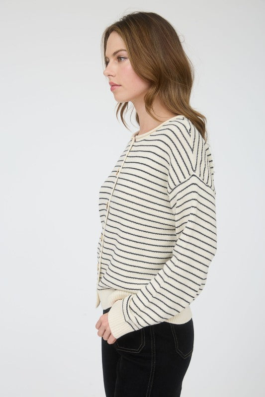 Button Me Up Striped Cardigan Sweater